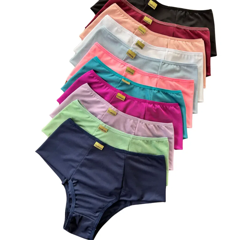 KIT Calcinha Calçola Cintura Alta Microfibra Lisa Redutora Luxo Lateral Larga Conforto Lingerie