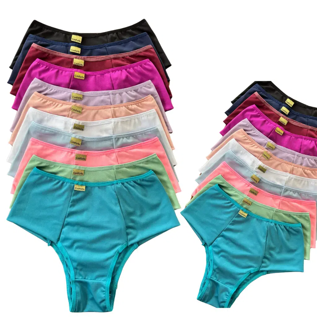 KIT Calcinha Calçola Cintura Alta Microfibra Lisa Redutora Luxo Lateral Larga Conforto Lingerie