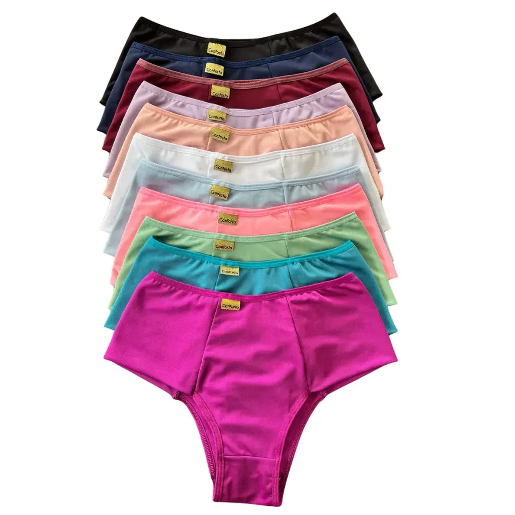 KIT Calcinha Calçola Cintura Alta Microfibra Lisa Redutora Luxo Lateral Larga Conforto Lingerie