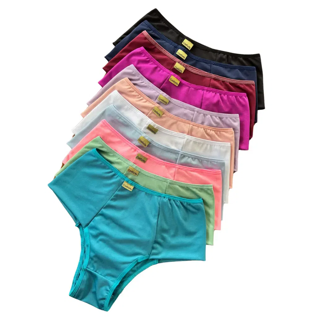 KIT Calcinha Calçola Cintura Alta Microfibra Lisa Redutora Luxo Lateral Larga Conforto Lingerie